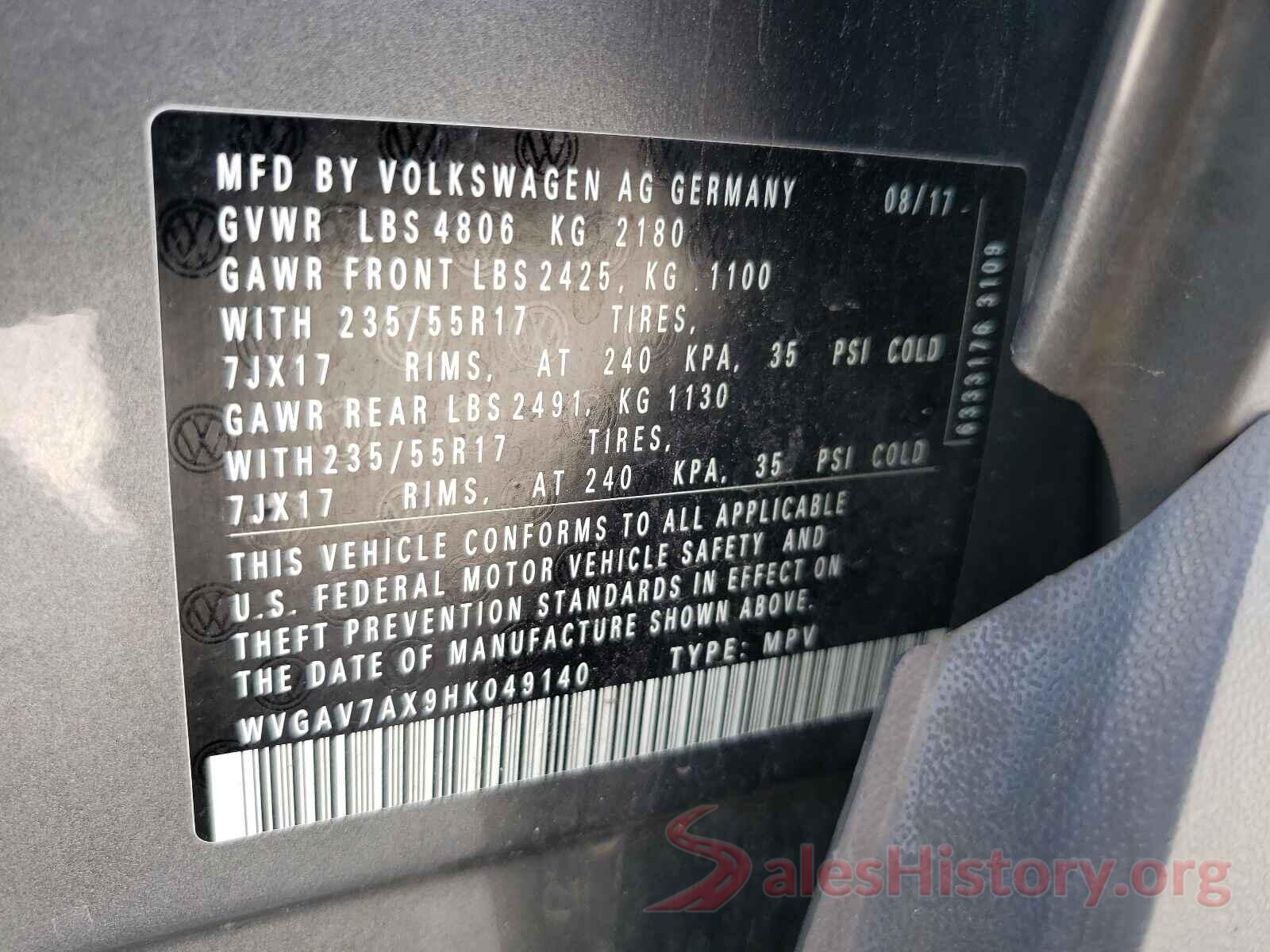 WVGAV7AX9HK049140 2017 VOLKSWAGEN TIGUAN