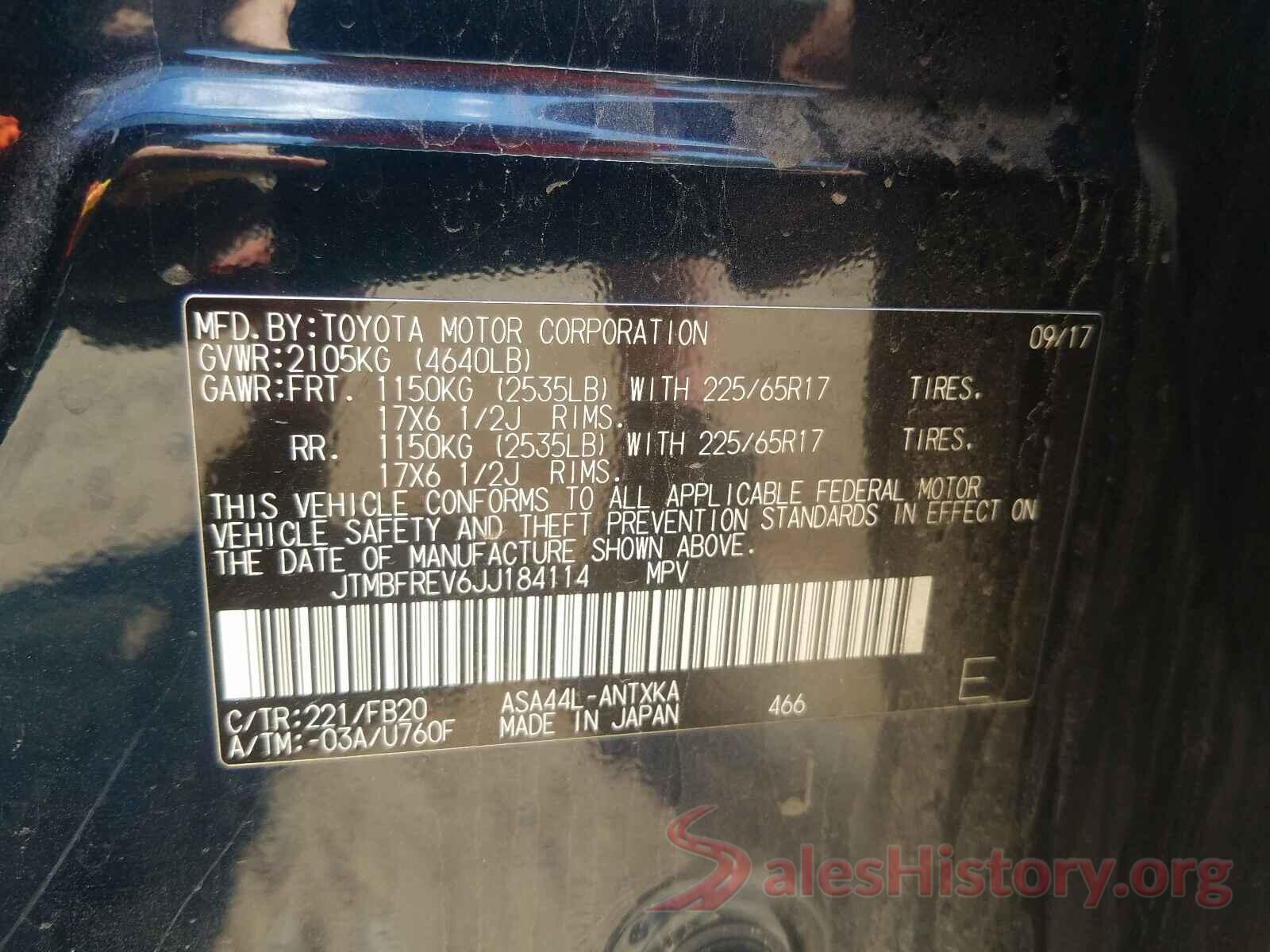 JTMBFREV6JJ184114 2018 TOYOTA RAV4