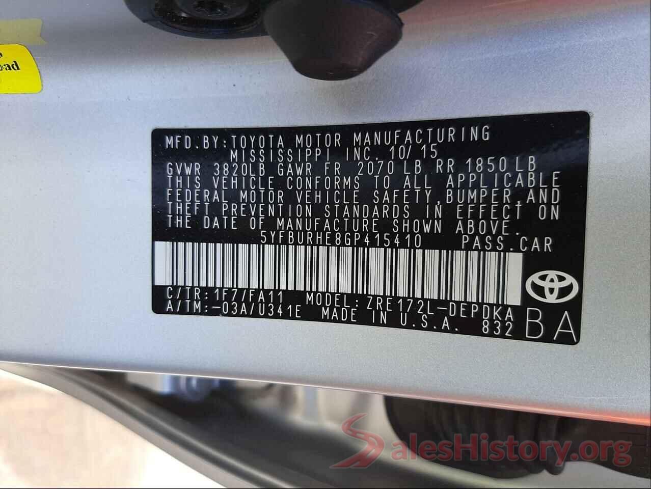 5YFBURHE8GP415410 2016 TOYOTA COROLLA