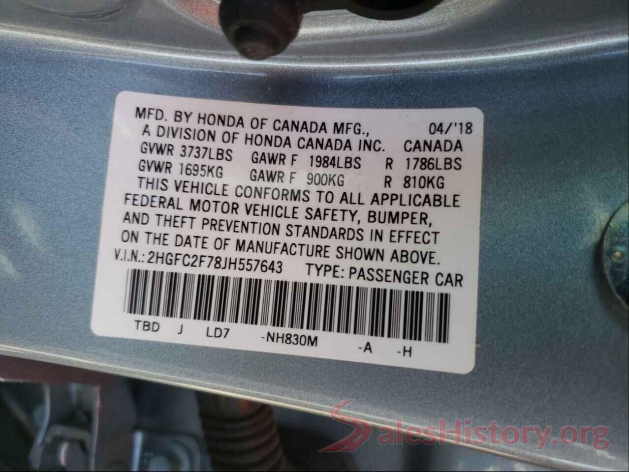 2HGFC2F78JH557643 2018 HONDA CIVIC