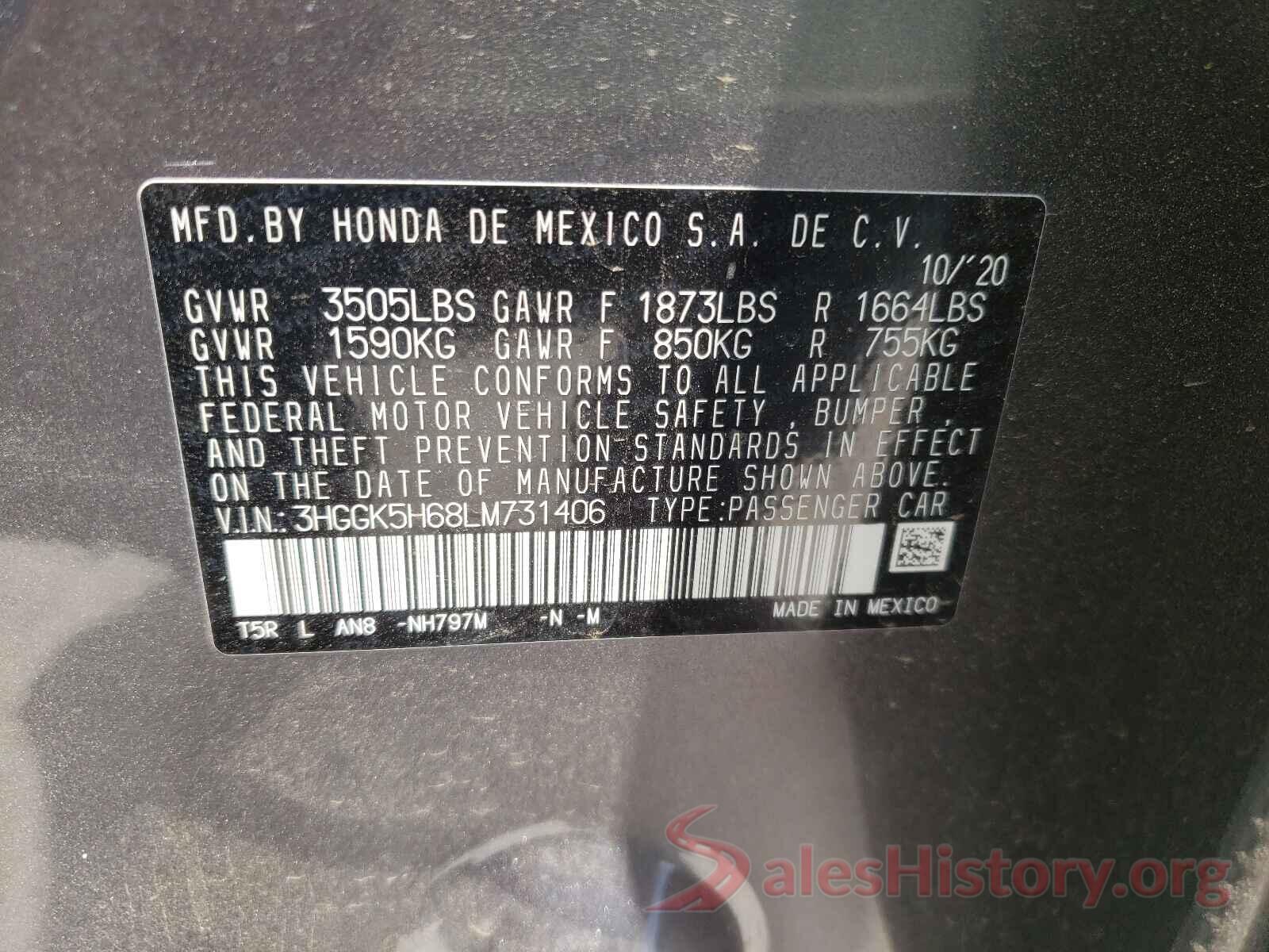 3HGGK5H68LM731406 2020 HONDA FIT