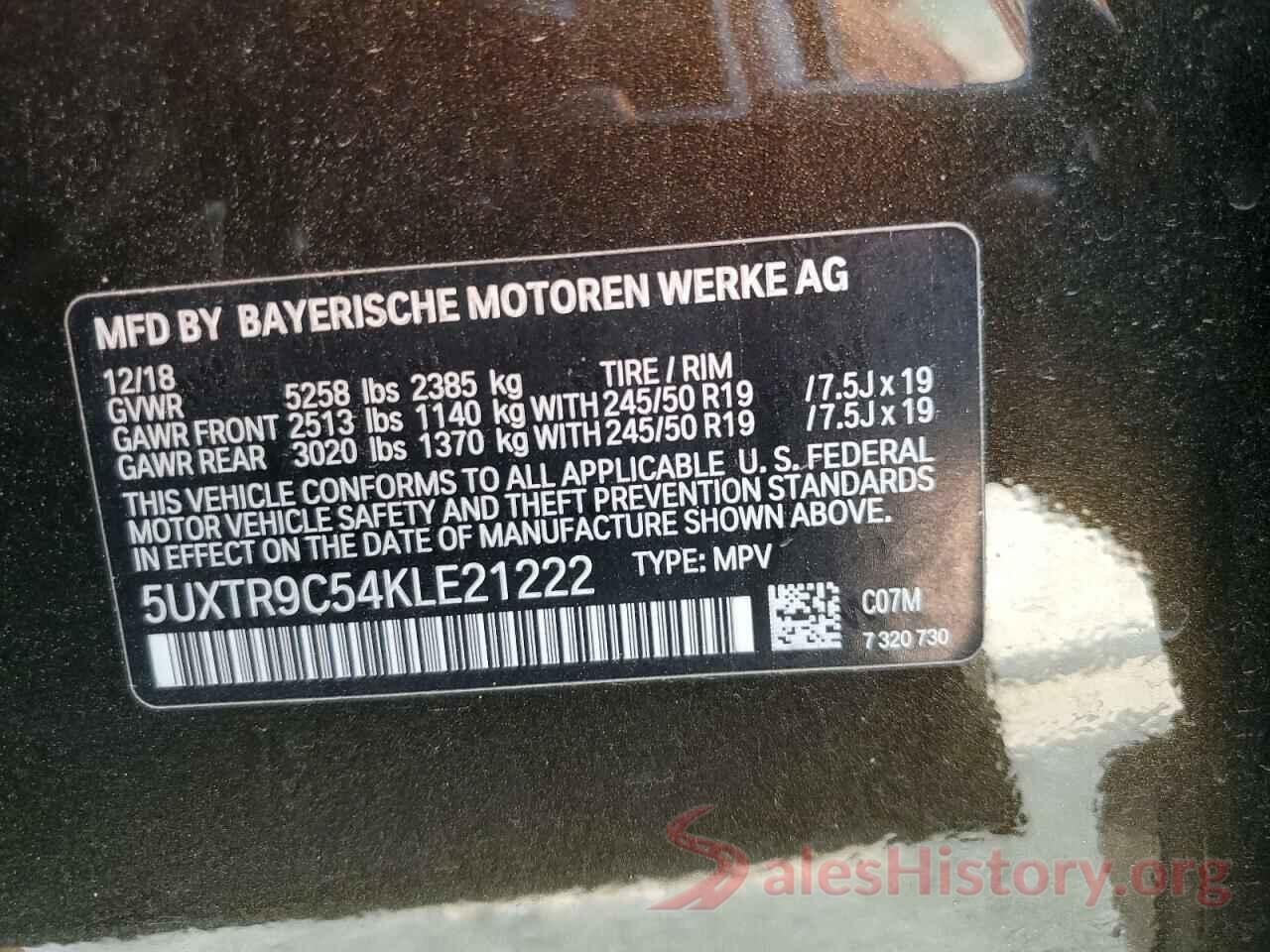 5UXTR9C54KLE21222 2019 BMW X3