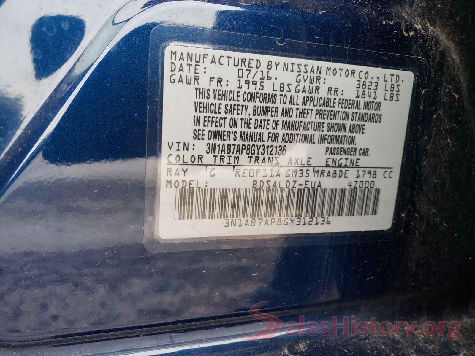 3N1AB7AP8GY312136 2016 NISSAN SENTRA