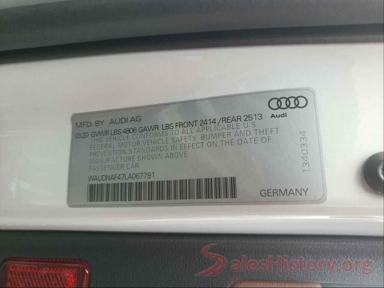 WAUDNAF47LA067791 2020 AUDI A4