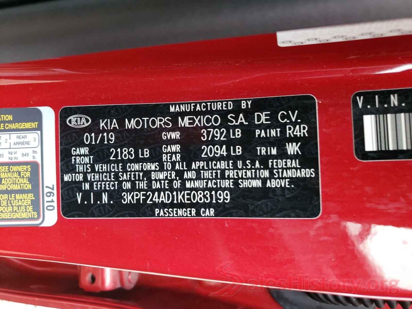 3KPF24AD1KE083199 2019 KIA FORTE