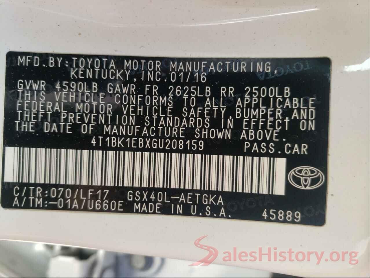 4T1BK1EBXGU208159 2016 TOYOTA AVALON