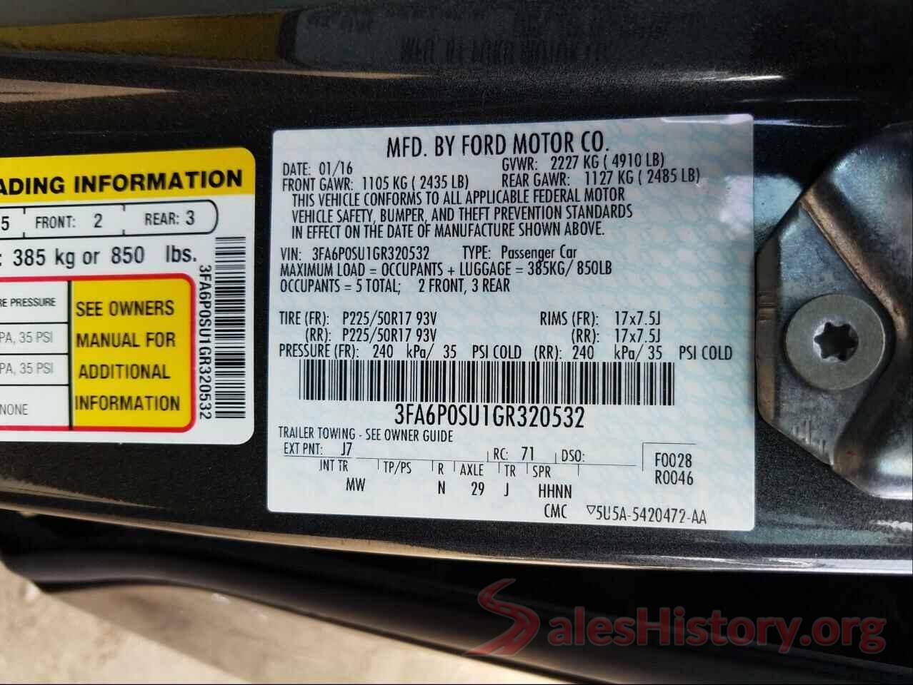 3FA6P0SU1GR320532 2016 FORD FUSION