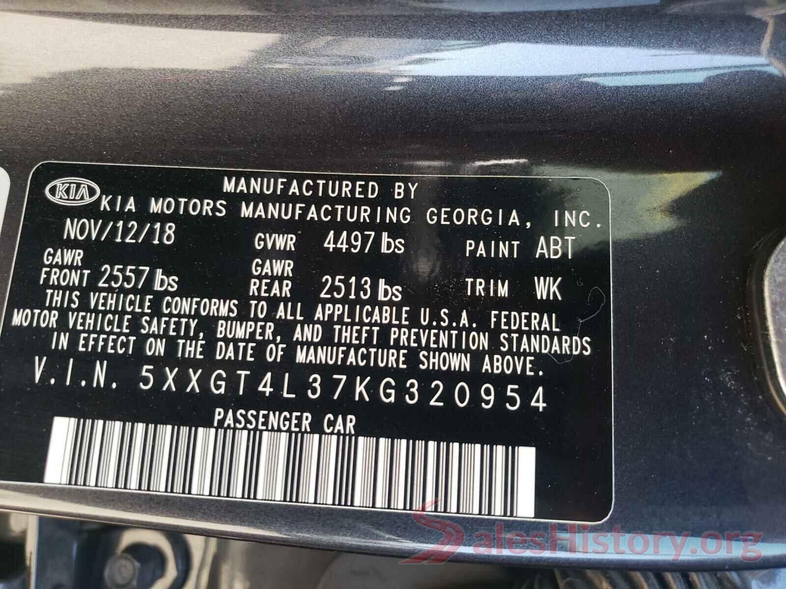 5XXGT4L37KG320954 2019 KIA OPTIMA