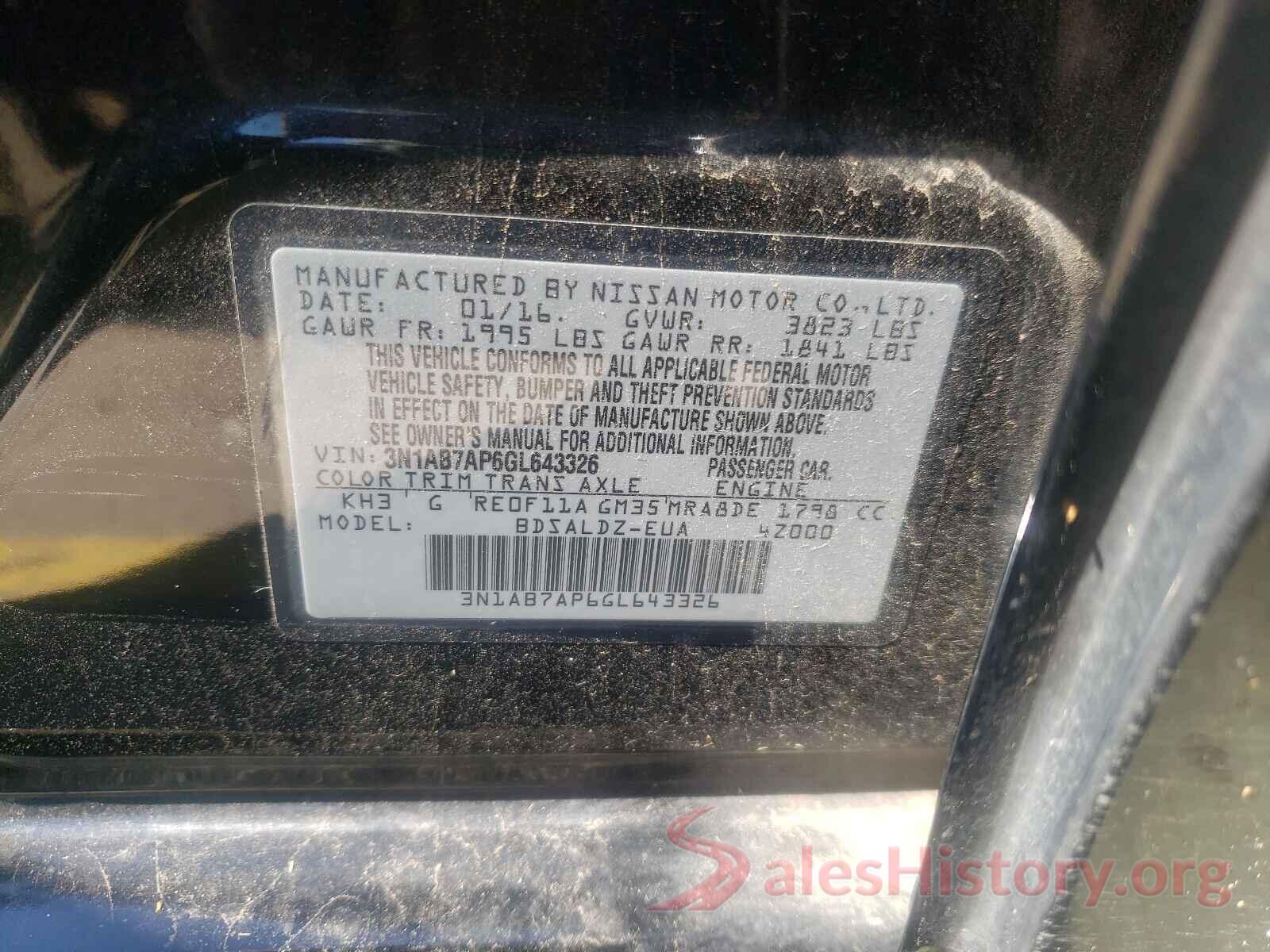 3N1AB7AP6GL643326 2016 NISSAN SENTRA