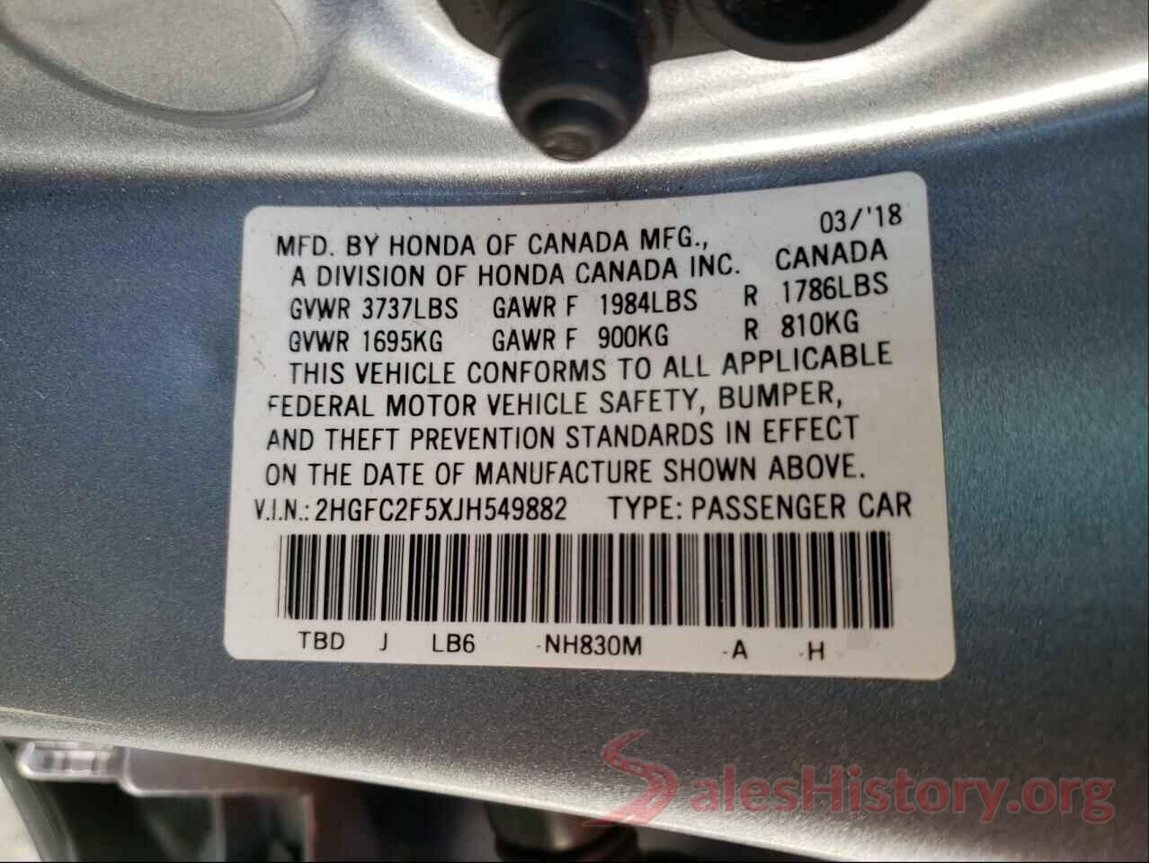 2HGFC2F5XJH549882 2018 HONDA CIVIC