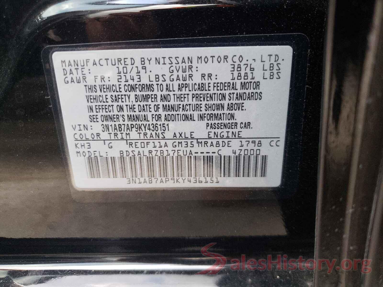 3N1AB7AP9KY436151 2019 NISSAN SENTRA