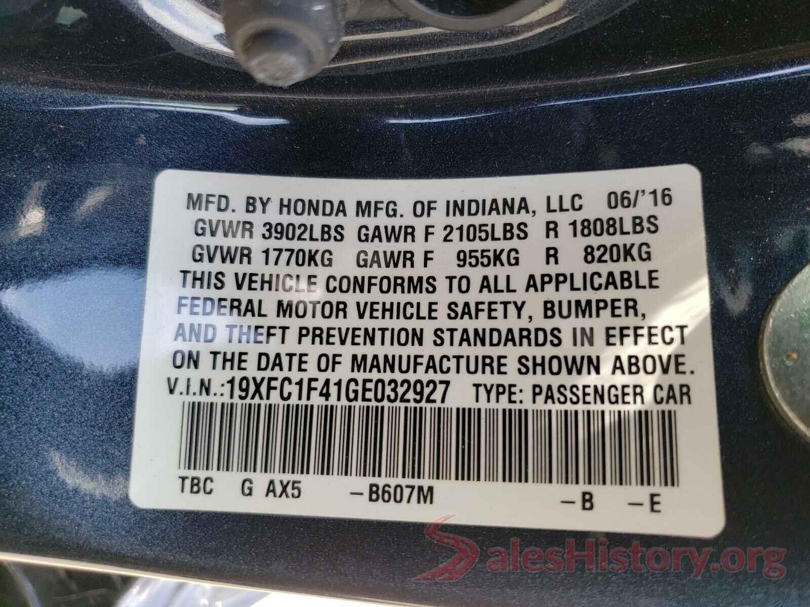 19XFC1F41GE032927 2016 HONDA CIVIC