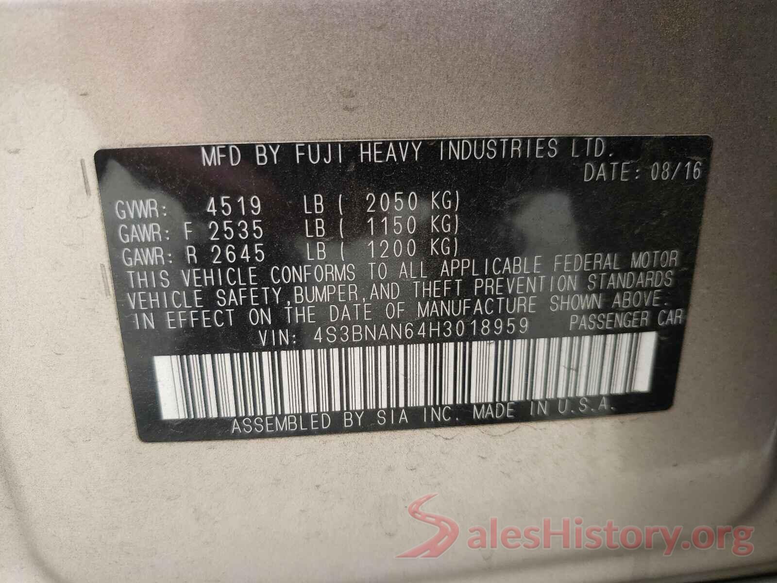 4S3BNAN64H3018959 2017 SUBARU LEGACY