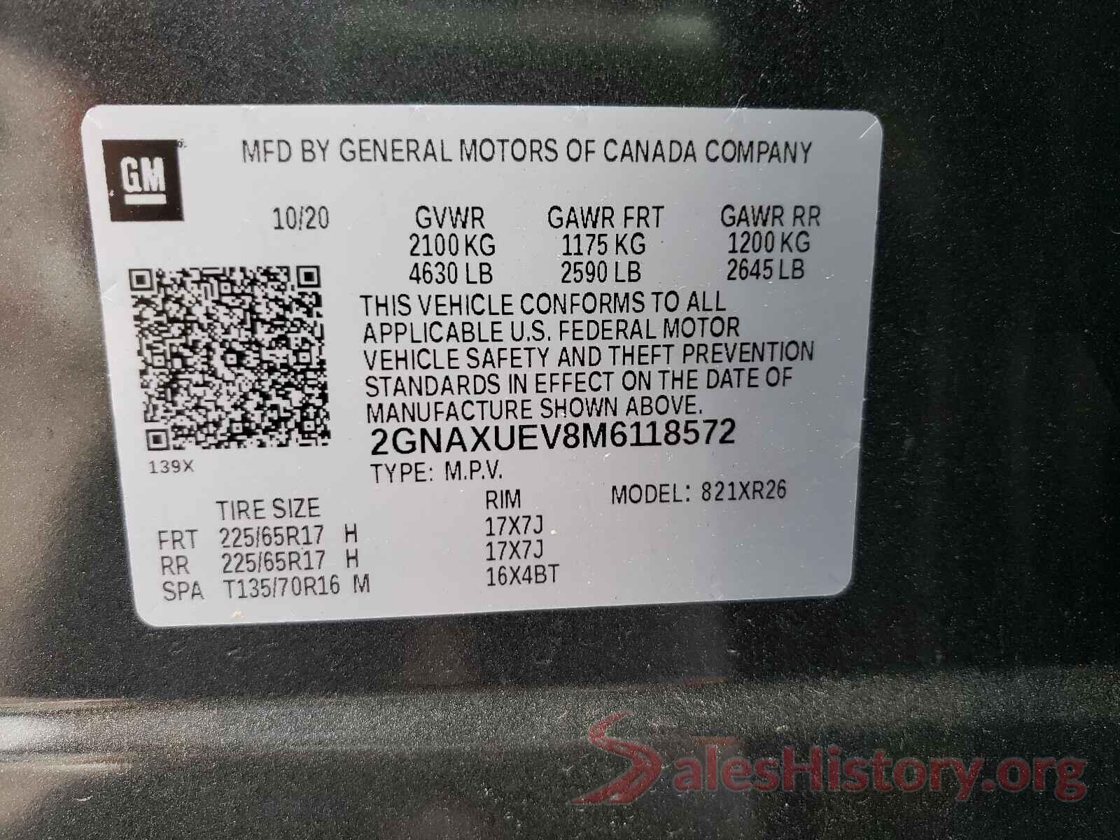 2GNAXUEV8M6118572 2021 CHEVROLET EQUINOX