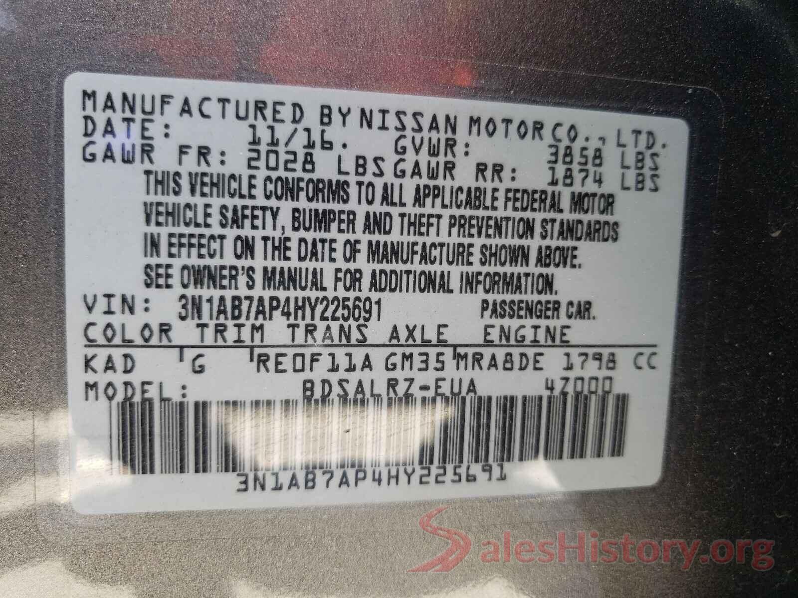 3N1AB7AP4HY225691 2017 NISSAN SENTRA