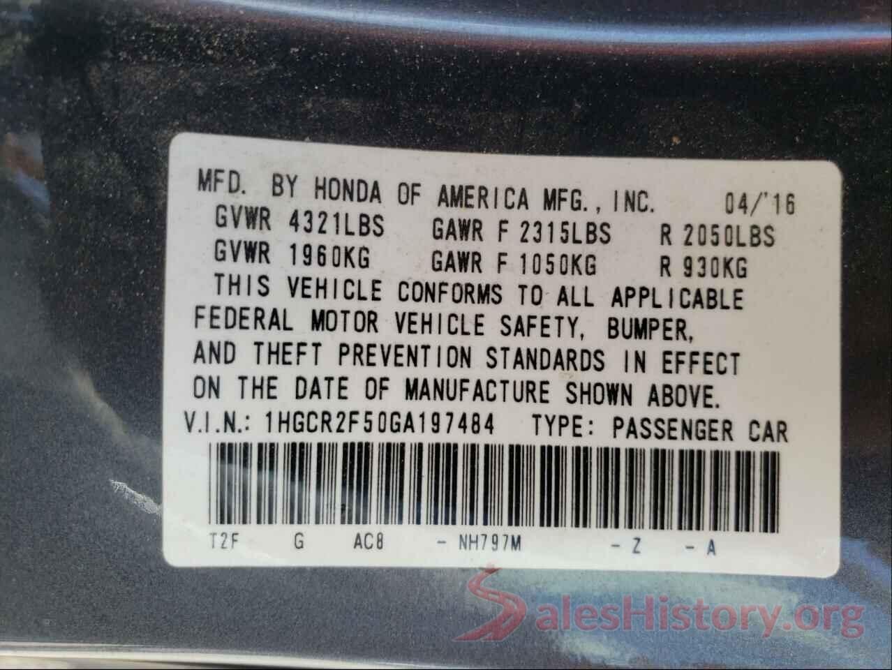 1HGCR2F50GA197484 2016 HONDA ACCORD