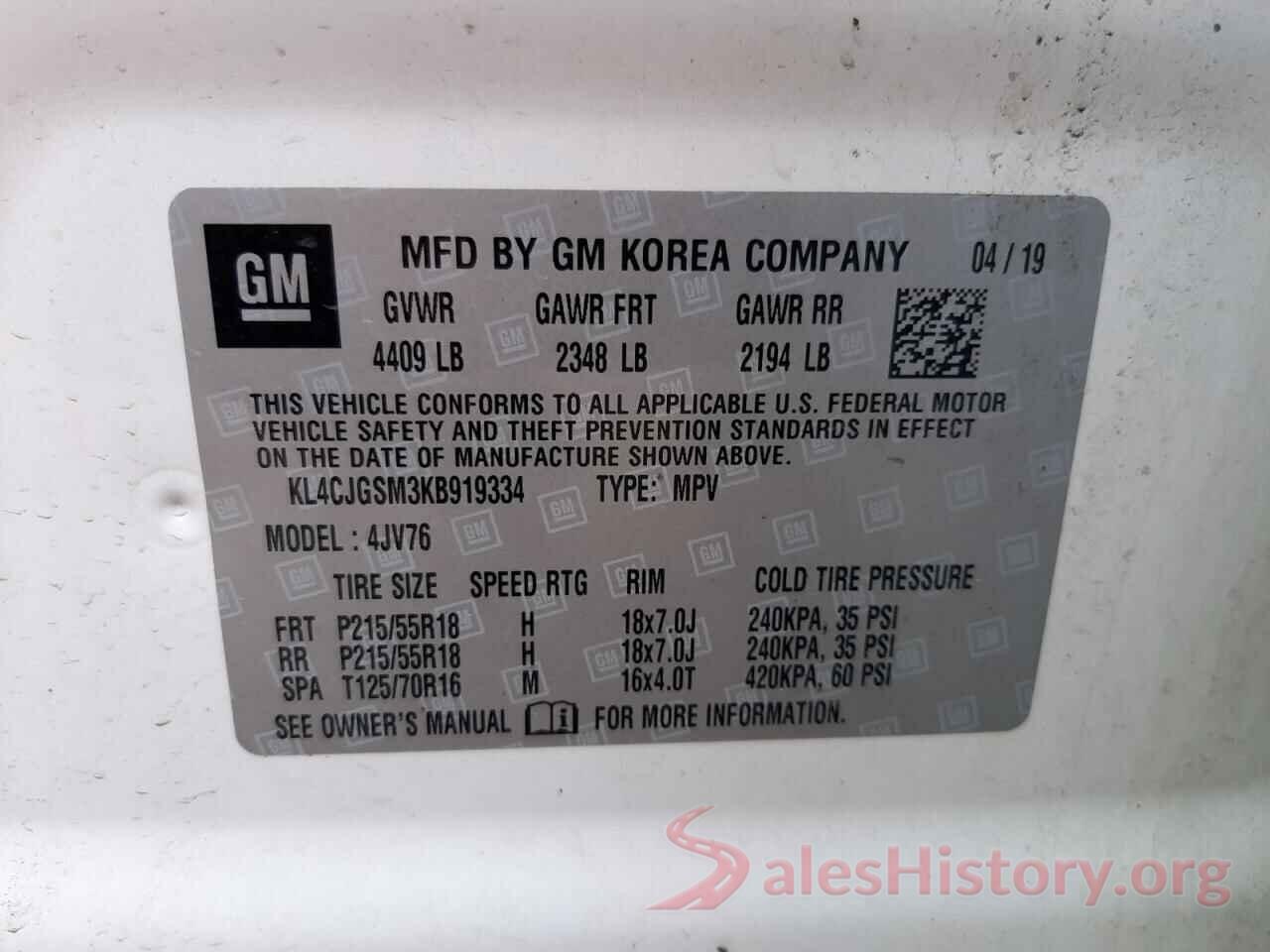 KL4CJGSM3KB919334 2019 BUICK ENCORE