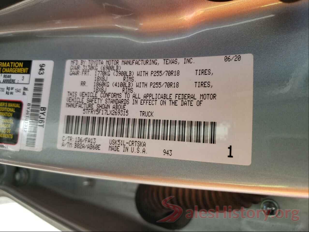 5TFRY5F17LX269315 2020 TOYOTA TUNDRA