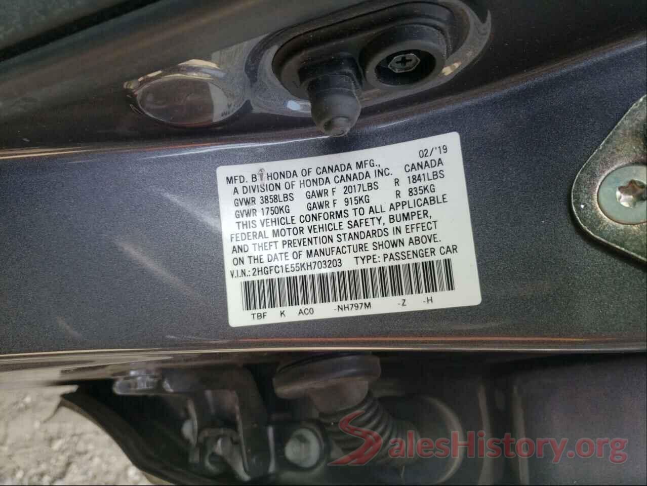 2HGFC1E55KH703203 2019 HONDA CIVIC