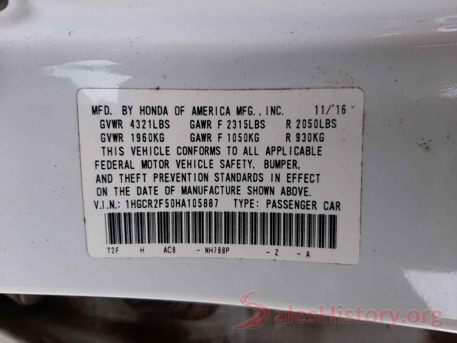 1HGCR2F50HA105887 2017 HONDA ACCORD