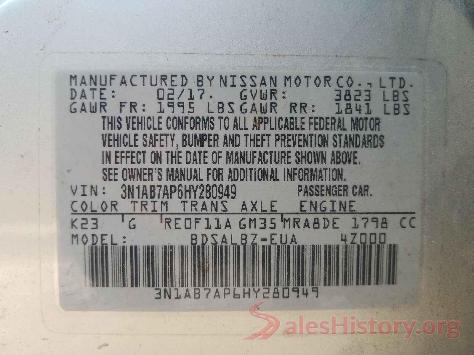 3N1AB7AP6HY280949 2017 NISSAN SENTRA