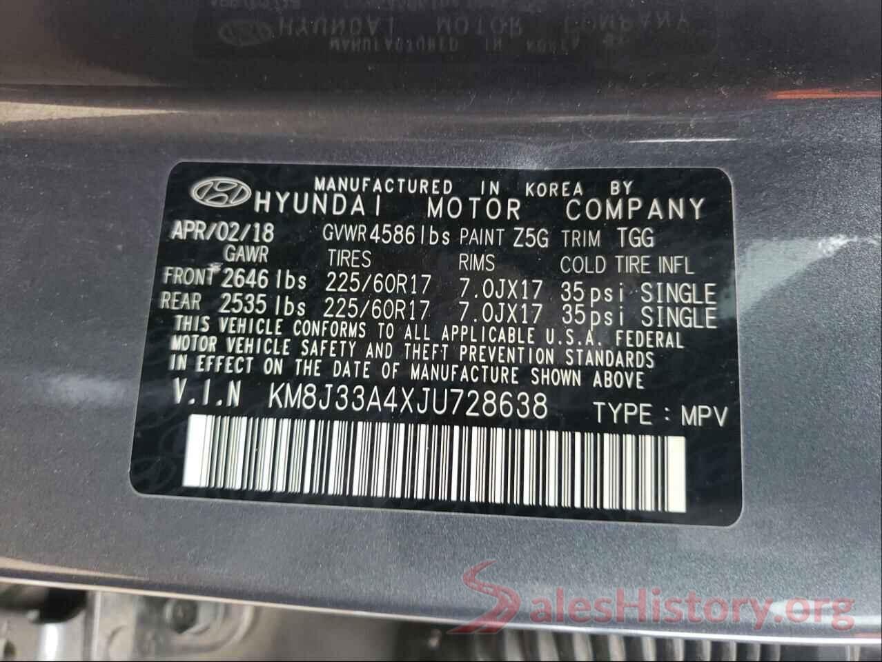 KM8J33A4XJU728638 2018 HYUNDAI TUCSON