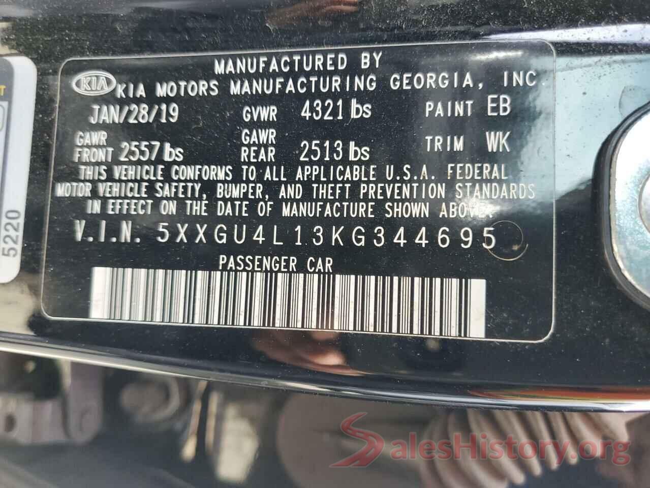 5XXGU4L13KG344695 2019 KIA OPTIMA