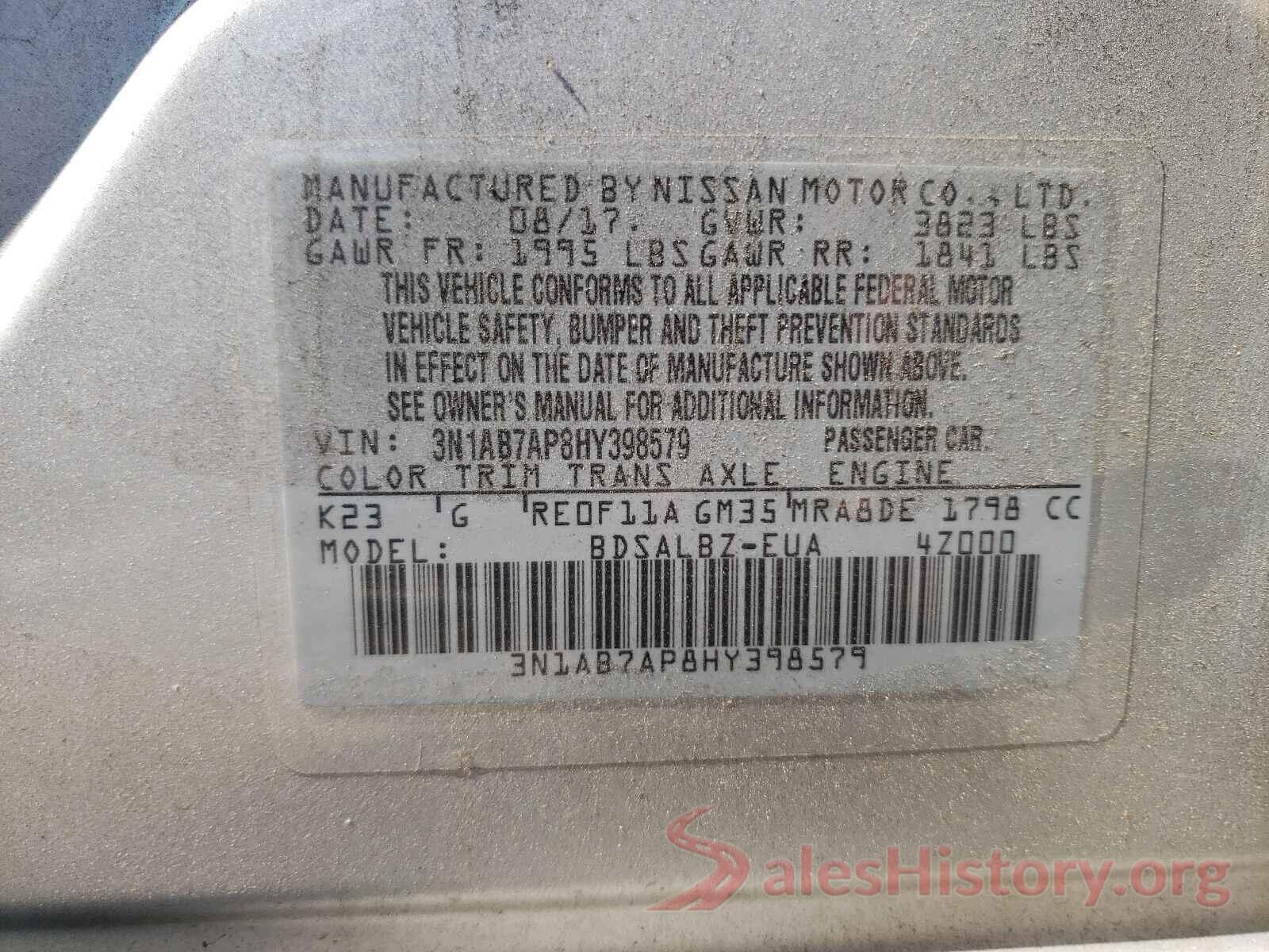 3N1AB7AP8HY398579 2017 NISSAN SENTRA