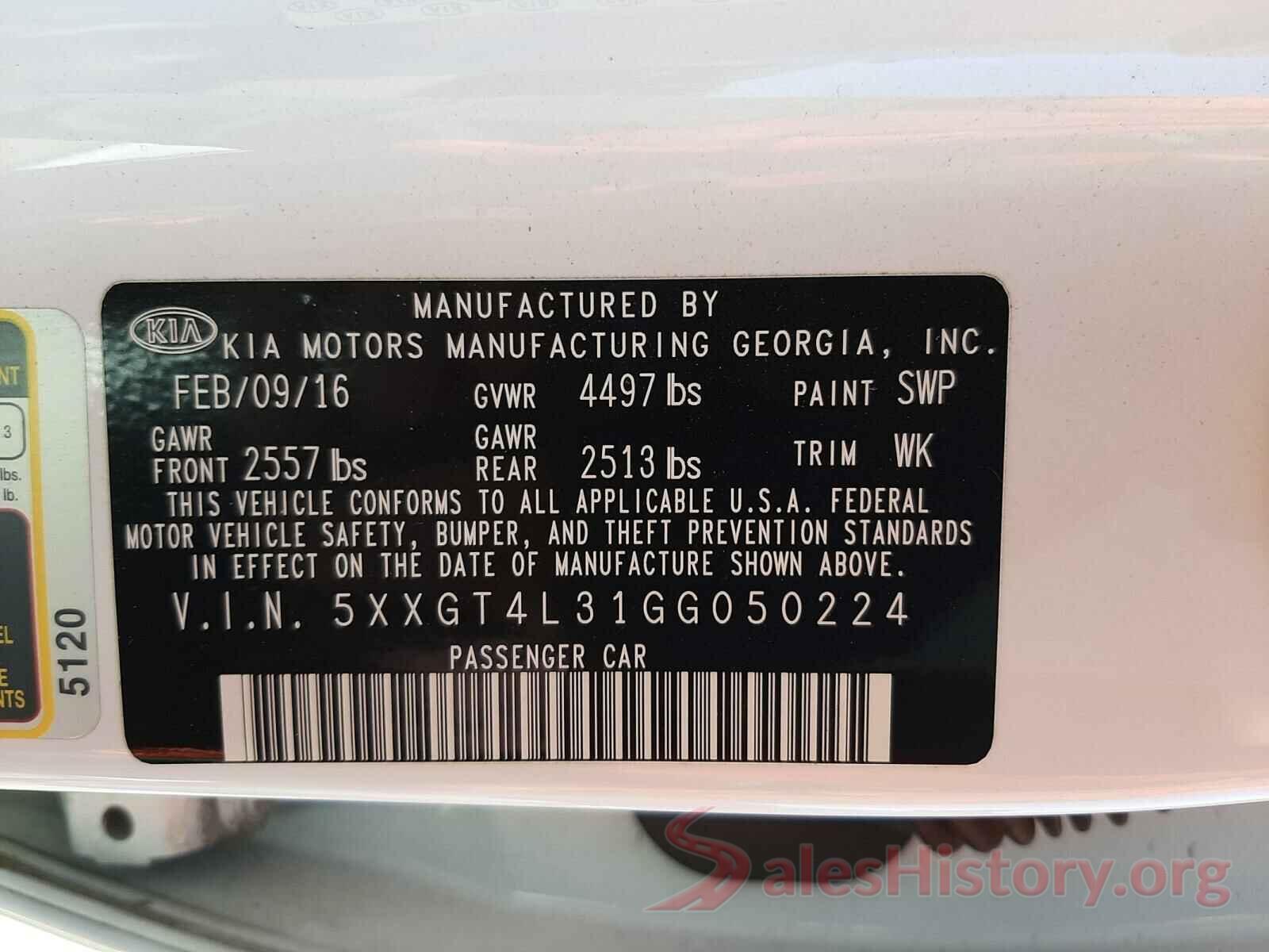 5XXGT4L31GG050224 2016 KIA OPTIMA