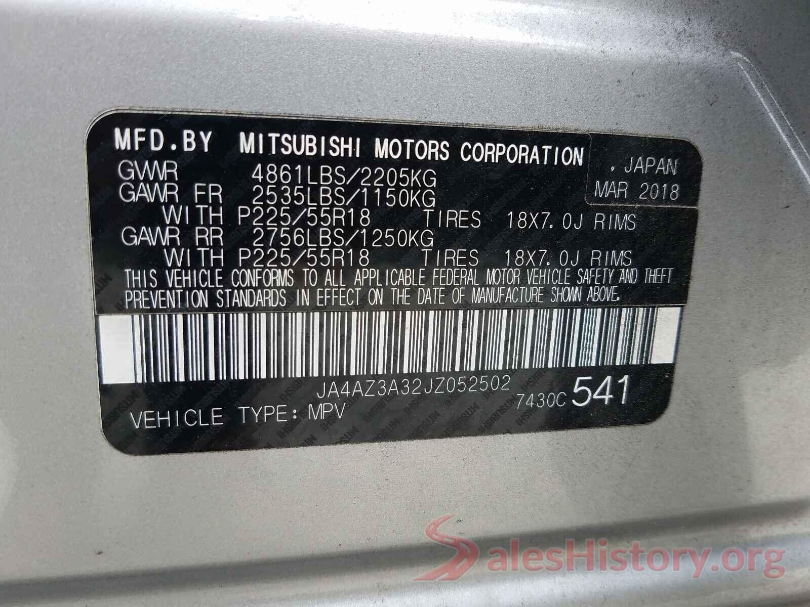 JA4AZ3A32JZ052502 2018 MITSUBISHI OUTLANDER