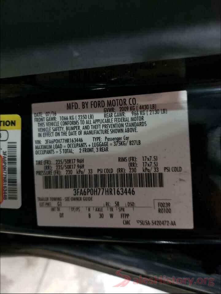 3FA6P0H77HR163446 2017 FORD FUSION