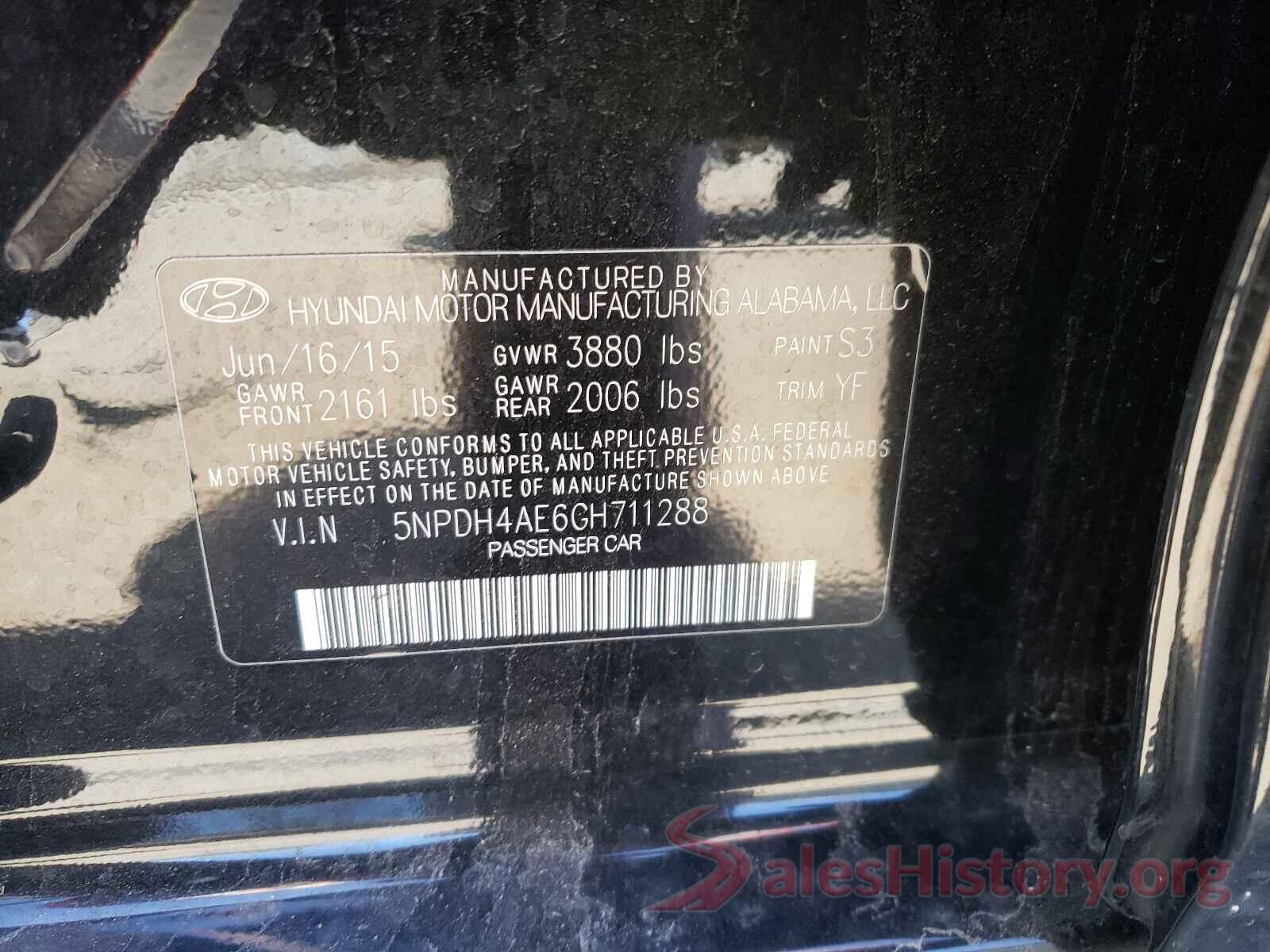 5NPDH4AE6GH711288 2016 HYUNDAI ELANTRA