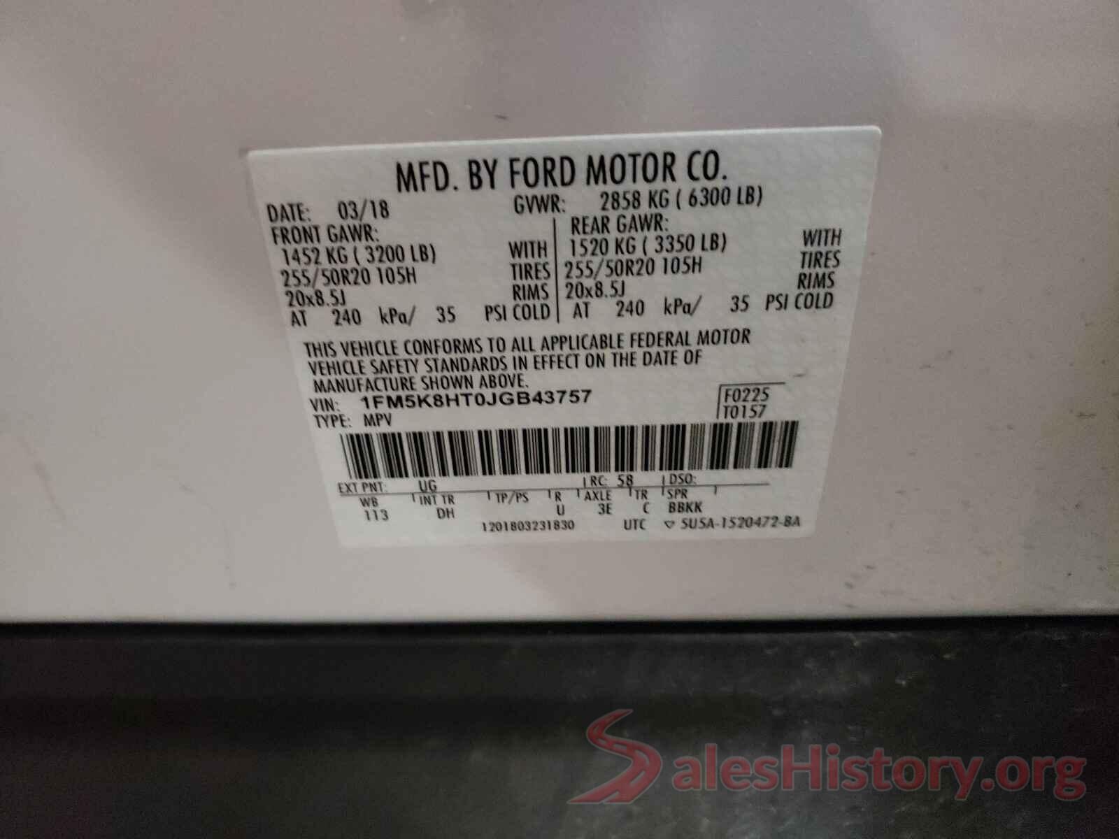 1FM5K8HT0JGB43757 2018 FORD EXPLORER