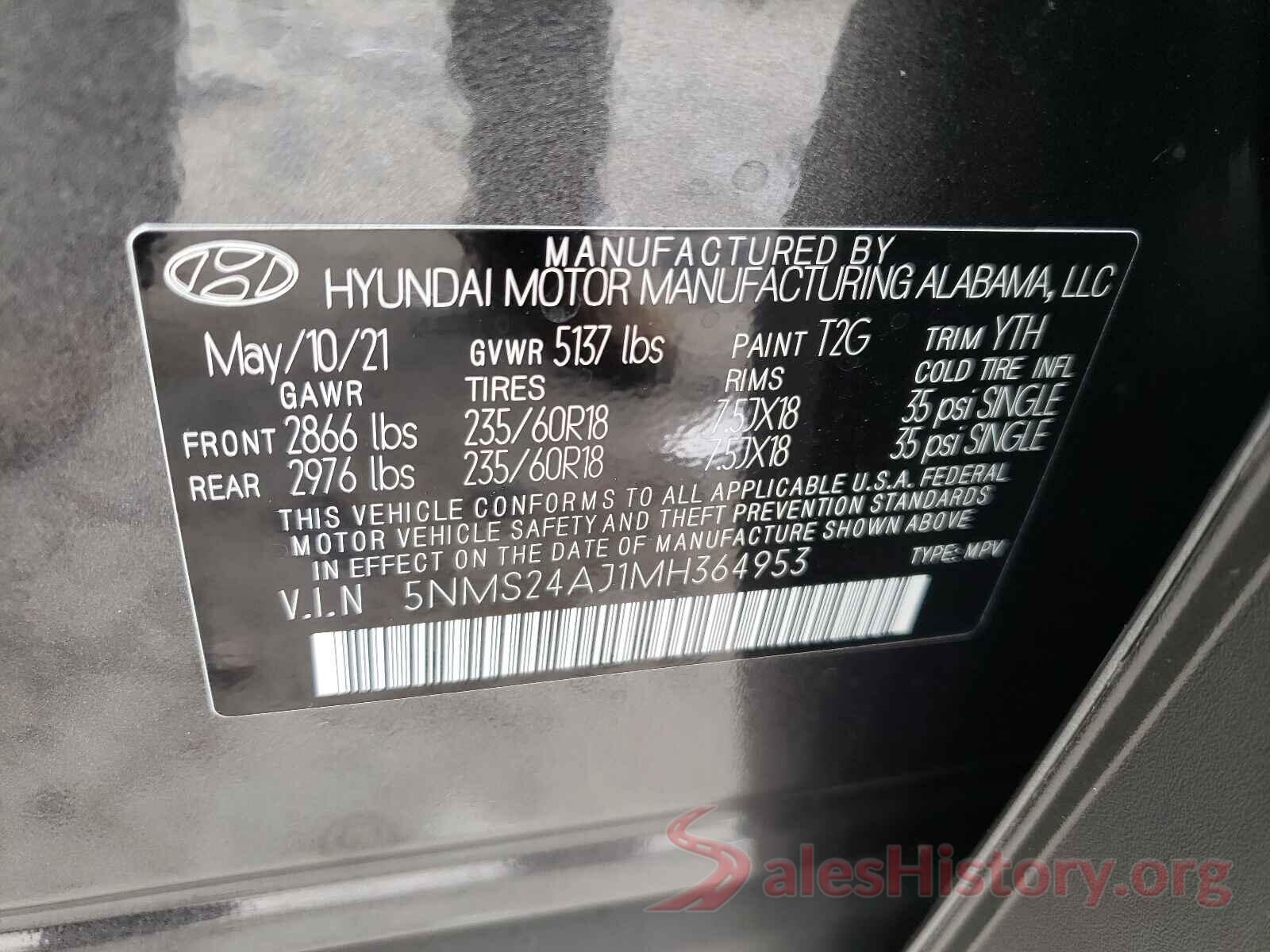 5NMS24AJ1MH364953 2021 HYUNDAI SANTA FE