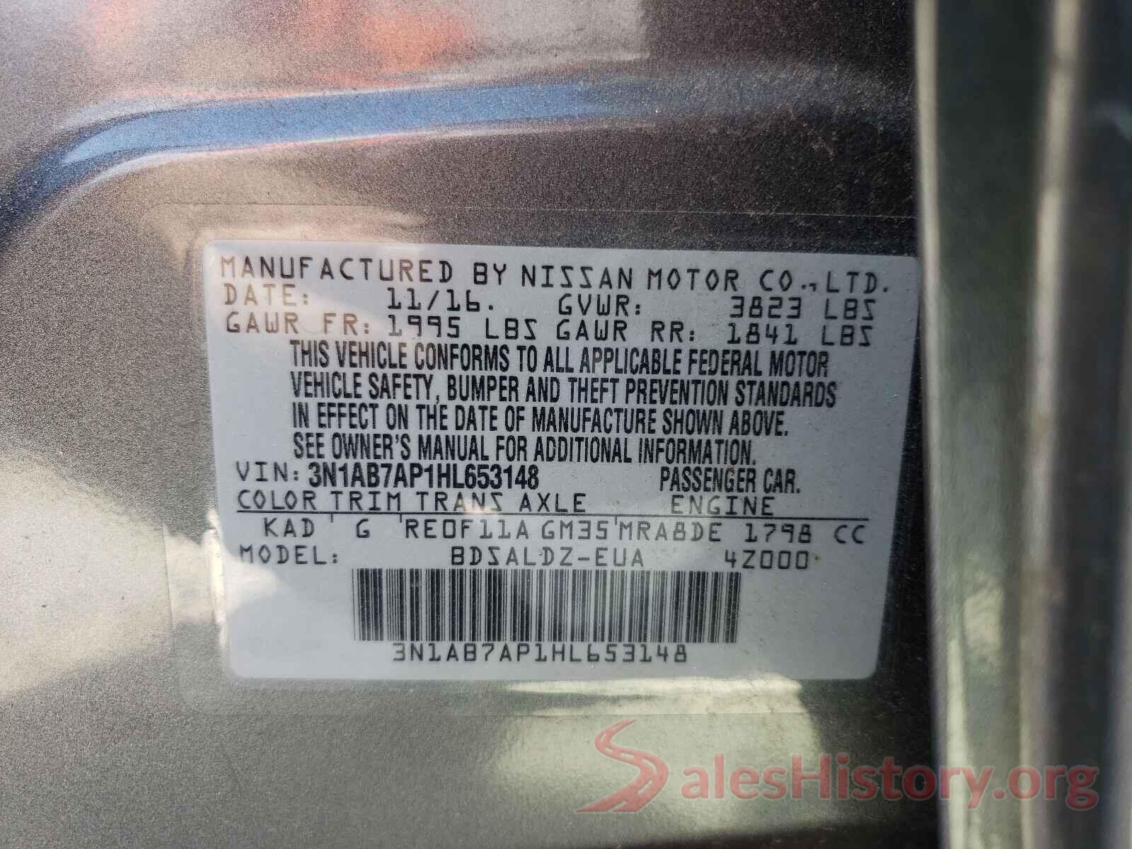 3N1AB7AP1HL653148 2017 NISSAN SENTRA