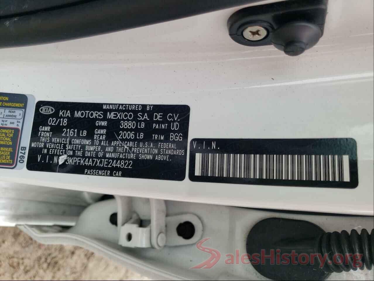 3KPFK4A7XJE244822 2018 KIA FORTE