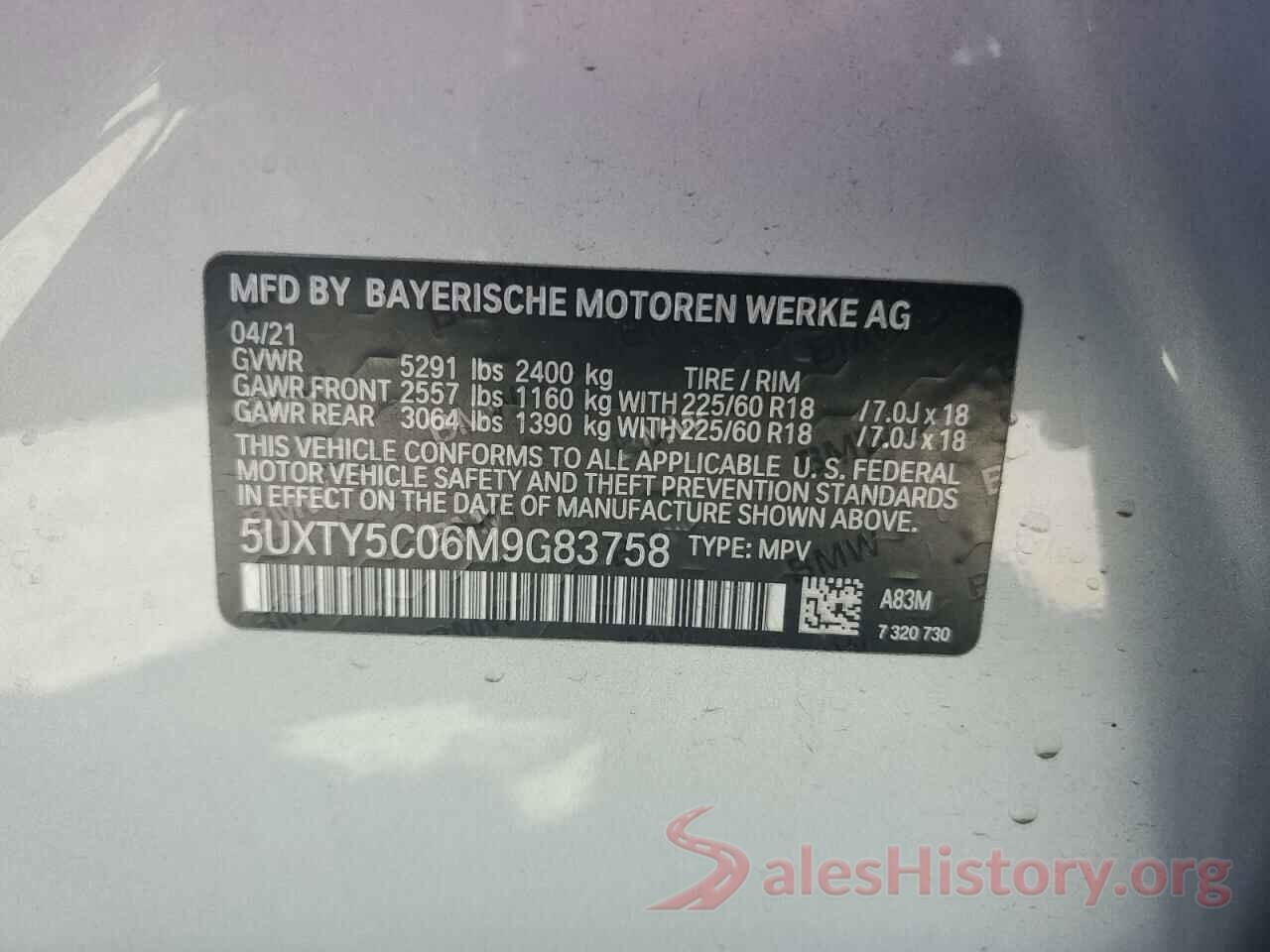 5UXTY5C06M9G83758 2021 BMW X3