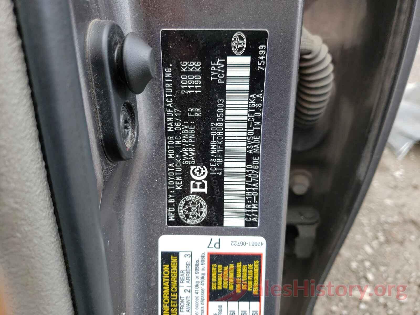 4T1BF1FK0HU805003 2017 TOYOTA CAMRY