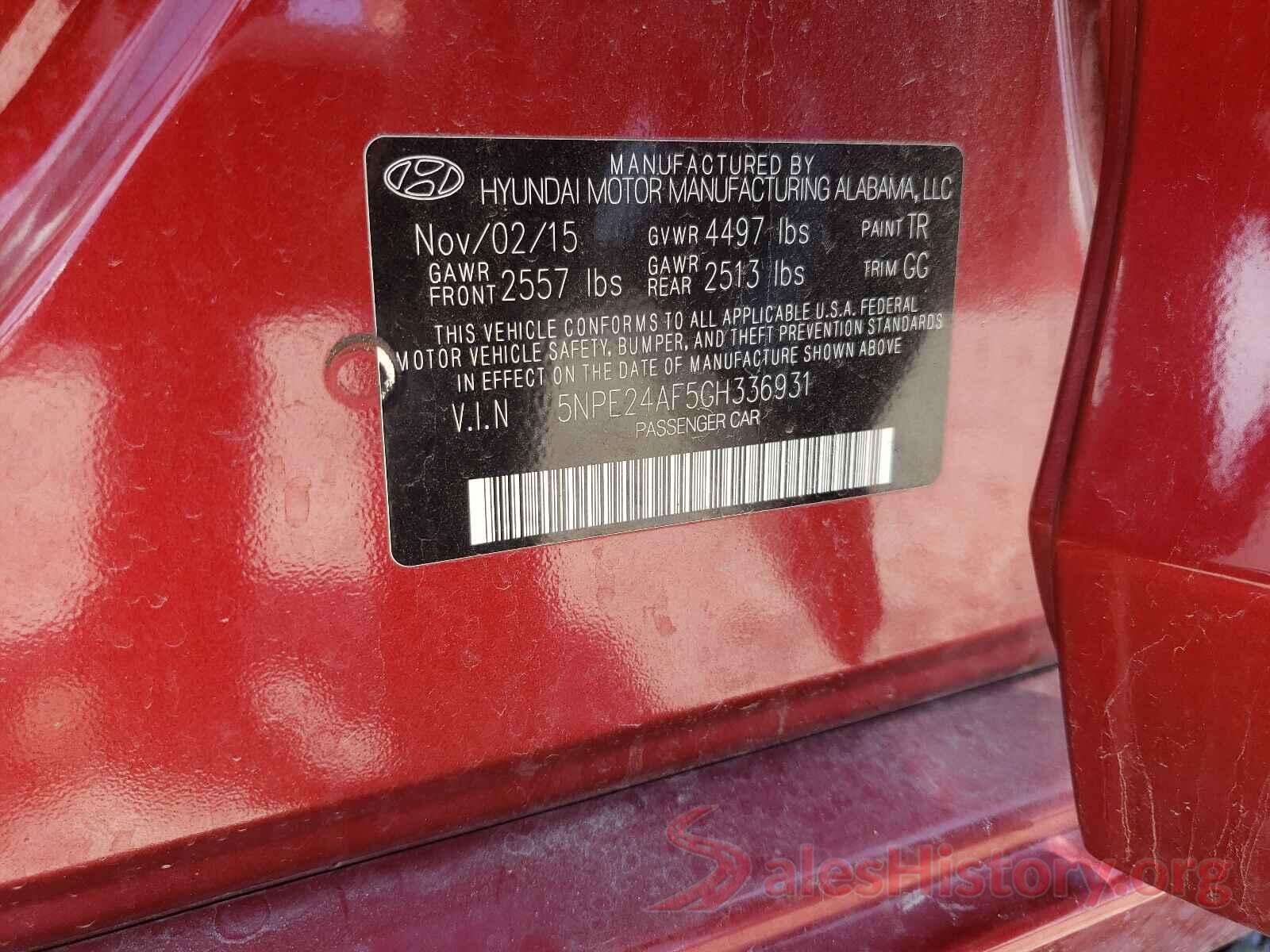 5NPE24AF5GH336931 2016 HYUNDAI SONATA