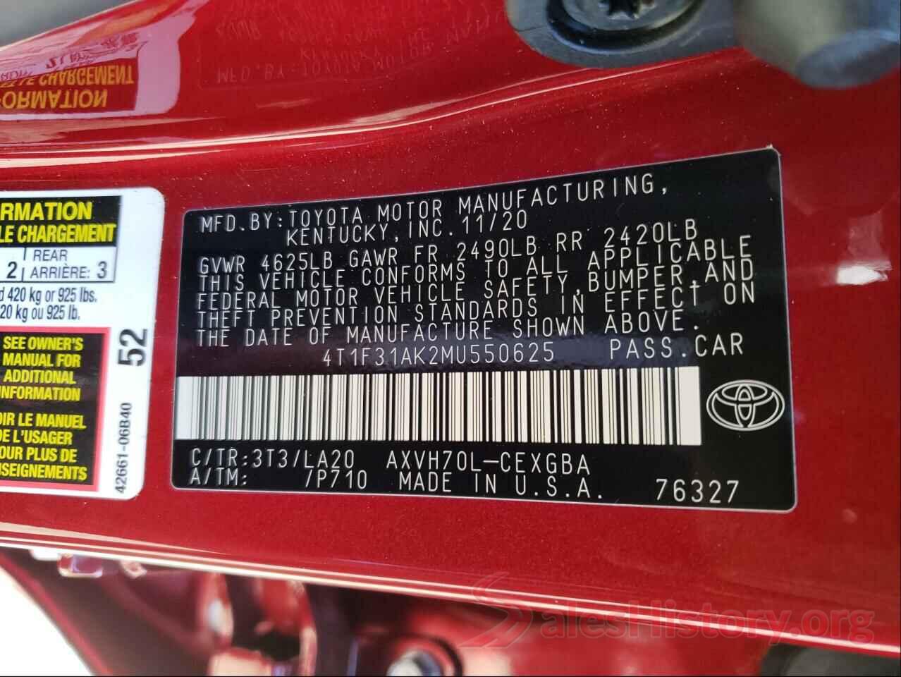 4T1F31AK2MU550625 2021 TOYOTA CAMRY