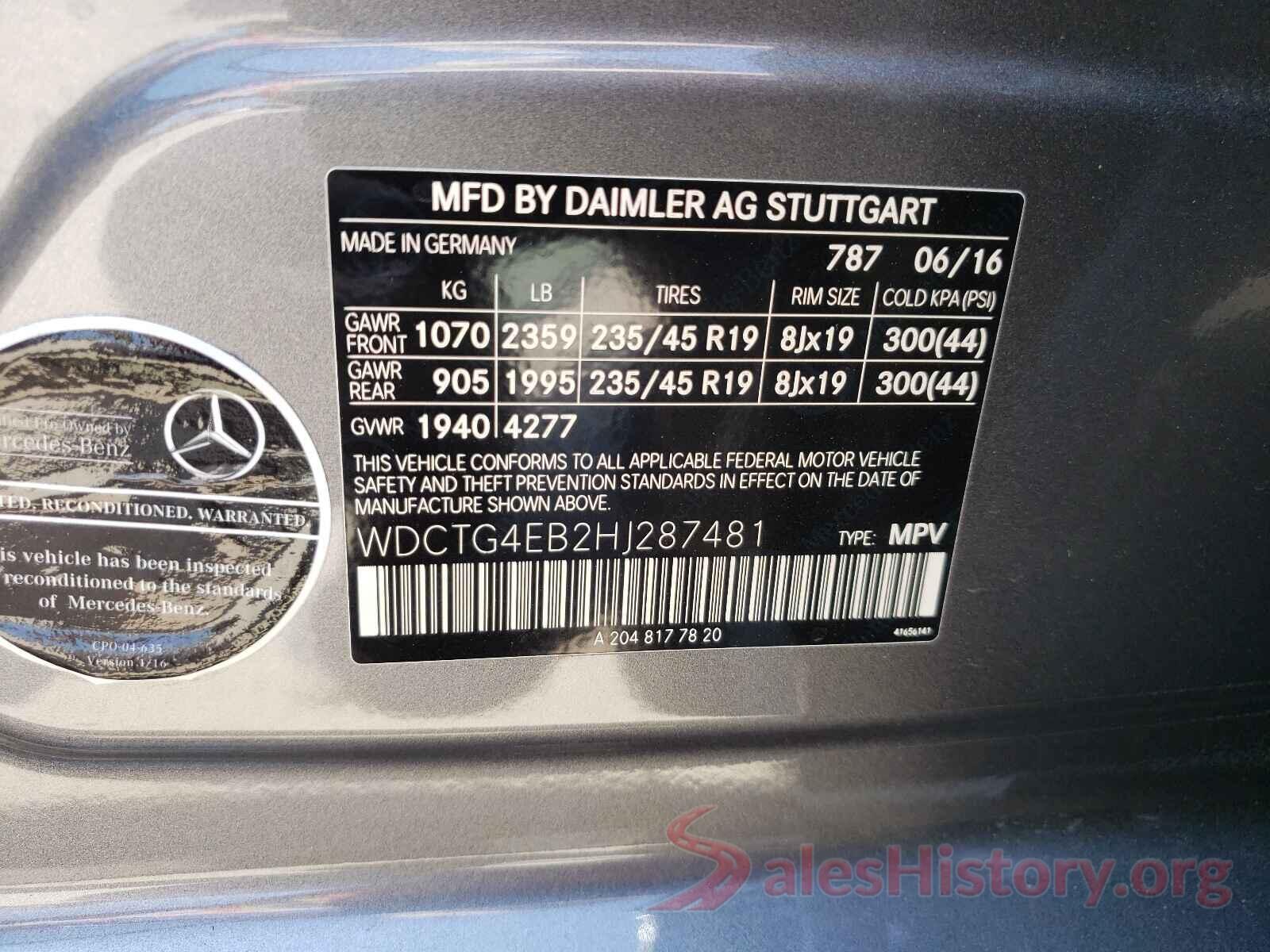 WDCTG4EB2HJ287481 2017 MERCEDES-BENZ GLA-CLASS