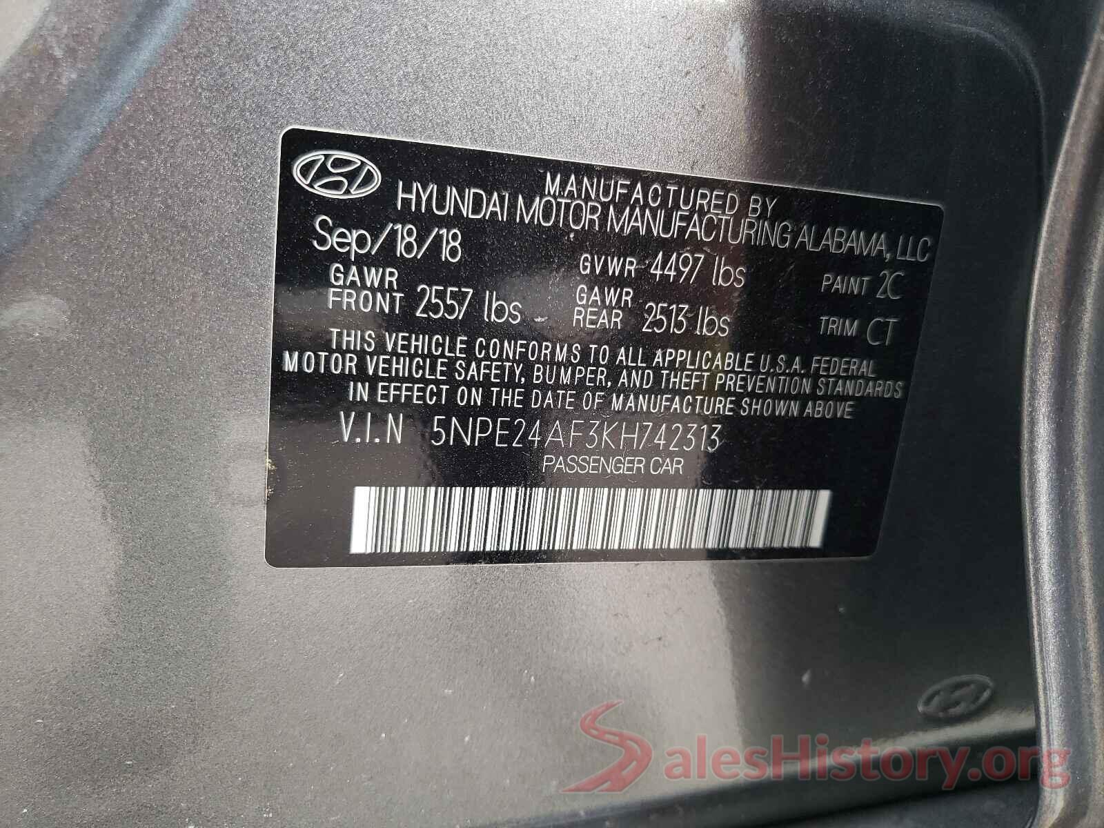 5NPE24AF3KH742313 2019 HYUNDAI SONATA