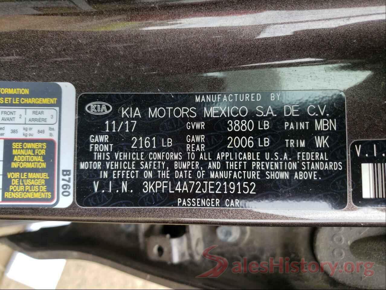 3KPFL4A72JE219152 2018 KIA FORTE