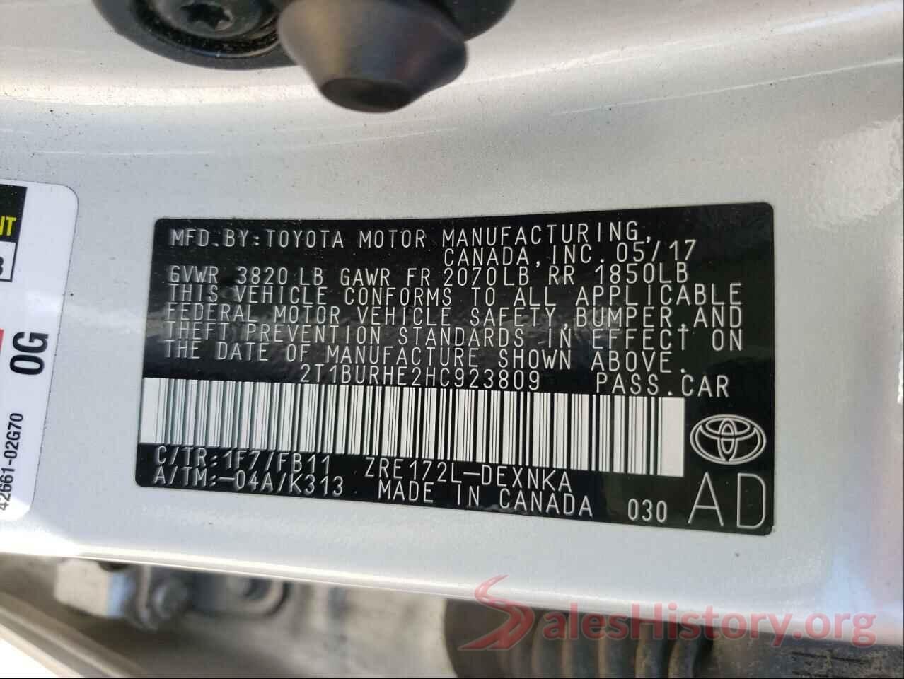 2T1BURHE2HC923809 2017 TOYOTA COROLLA