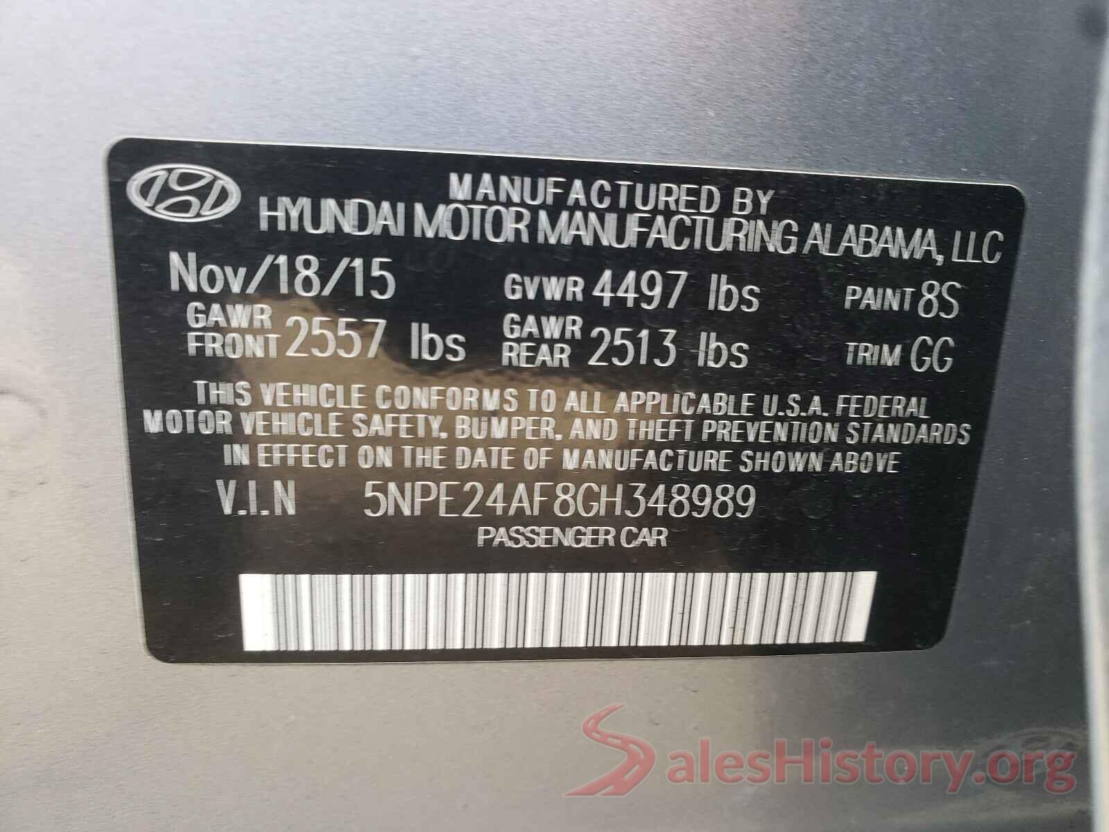 5NPE24AF8GH348989 2016 HYUNDAI SONATA