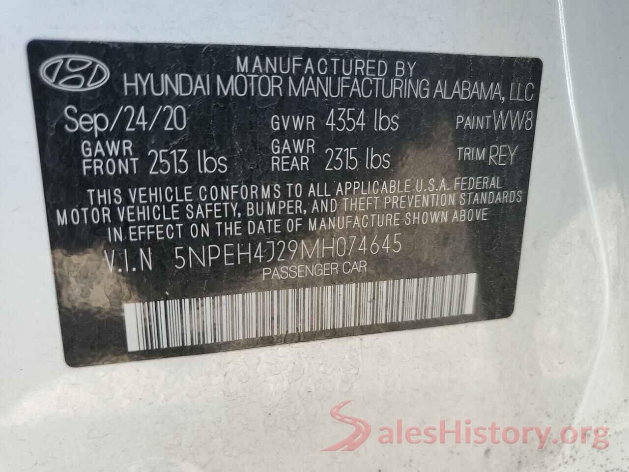 5NPEH4J29MH074645 2021 HYUNDAI SONATA