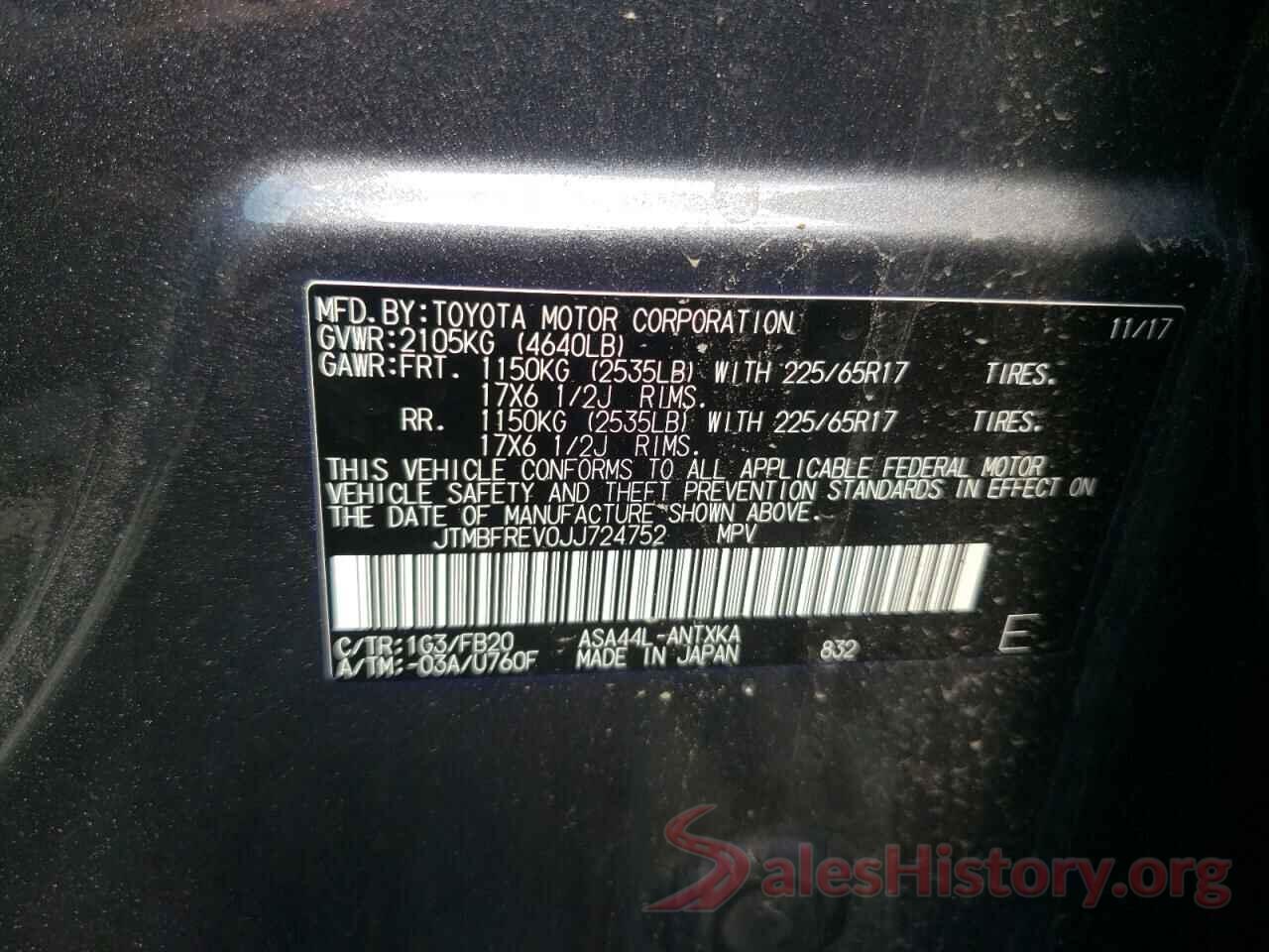 JTMBFREV0JJ724752 2018 TOYOTA RAV4