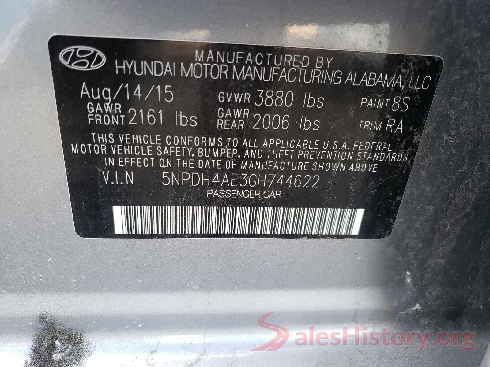 5NPDH4AE3GH744622 2016 HYUNDAI ELANTRA