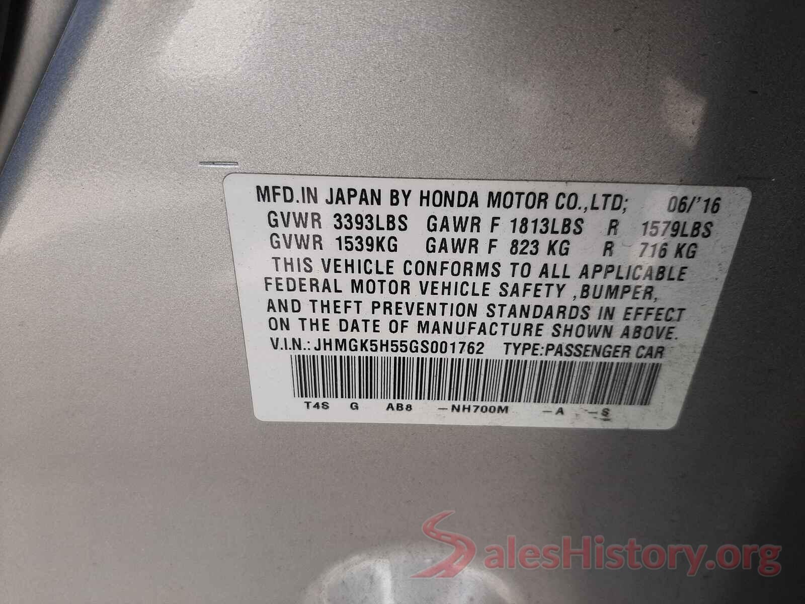 JHMGK5H55GS001762 2016 HONDA FIT