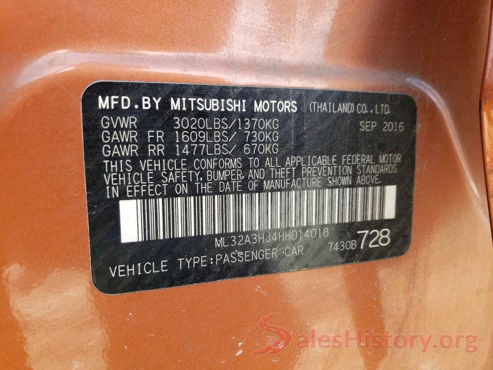 ML32A3HJ4HH014018 2017 MITSUBISHI MIRAGE